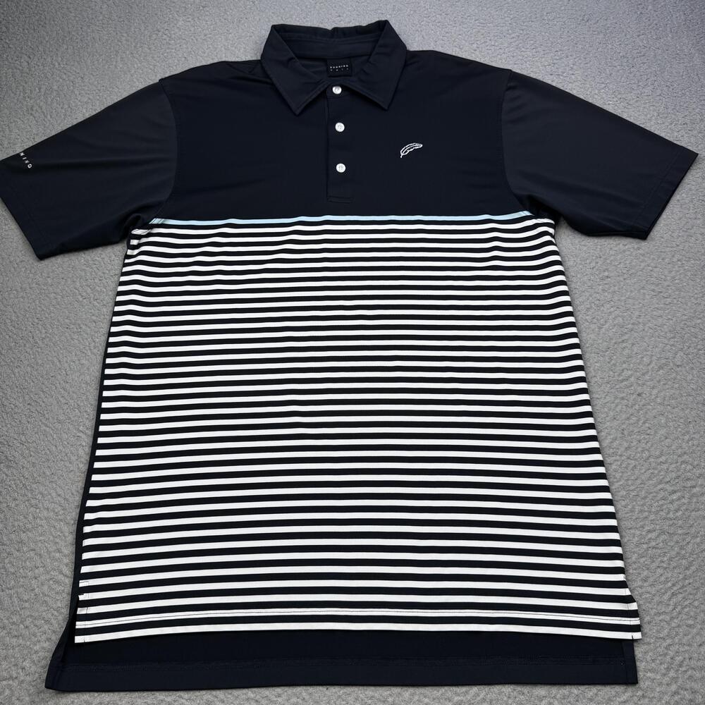 Dunning Golf Polo Shirt Mens Large Black White Stripe Performance Stretch Tech